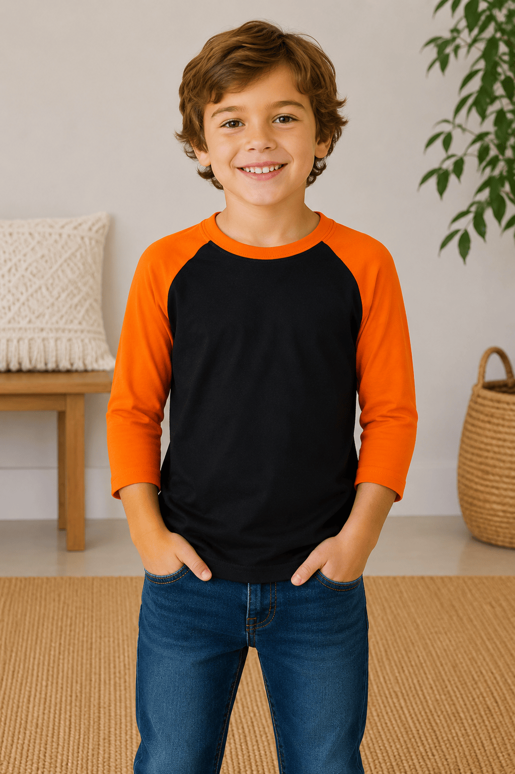 ILTEX Apparel Kids Clothing Black/Orange / 2T Kids 3/4 Sleeve Raglan Baseball T-Shirt – 25+ Colors