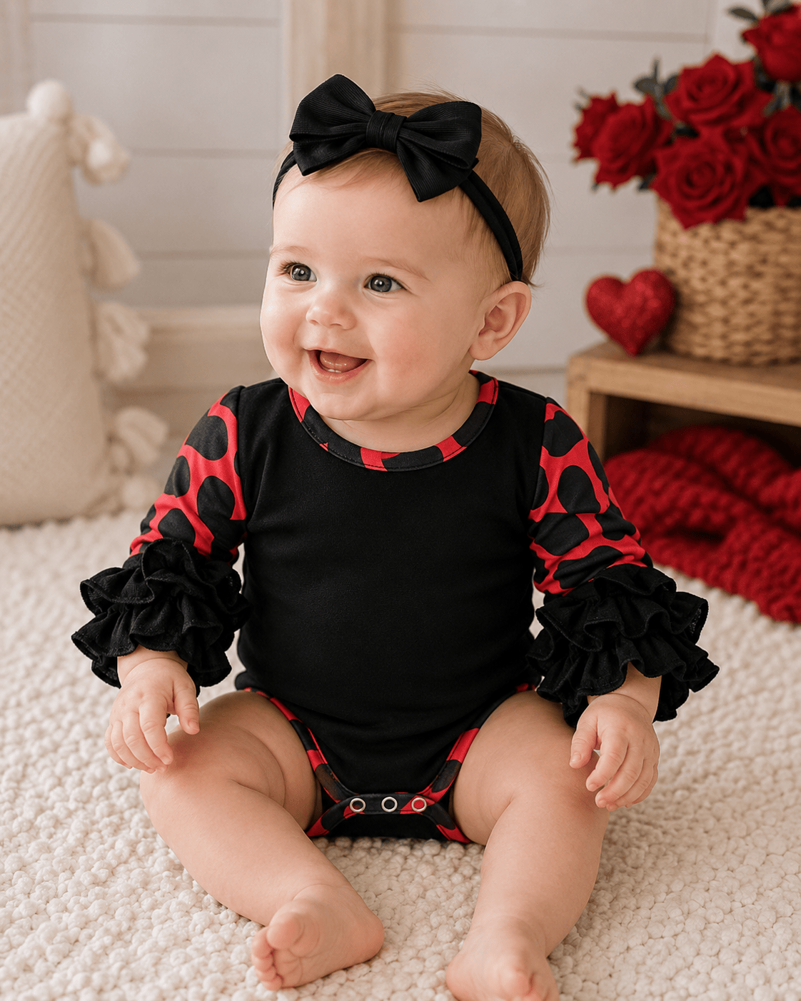 ILTEX Apparel Kids Clothing Black Red Heart Ruffle Toddler Onesie
