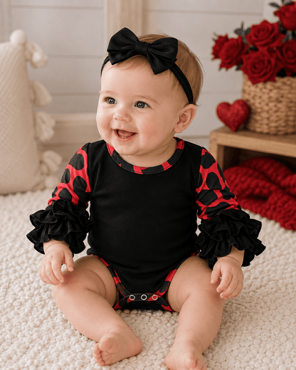 ILTEX Apparel Kids Clothing Black Red Heart Ruffle Toddler Onesie