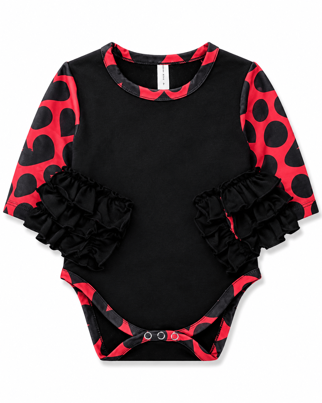 ILTEX Apparel Kids Clothing Black Red Heart Ruffle Toddler Onesie