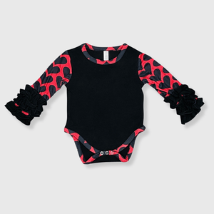 ILTEX Apparel Kids Clothing Black Red Heart Ruffle Toddler Onesie