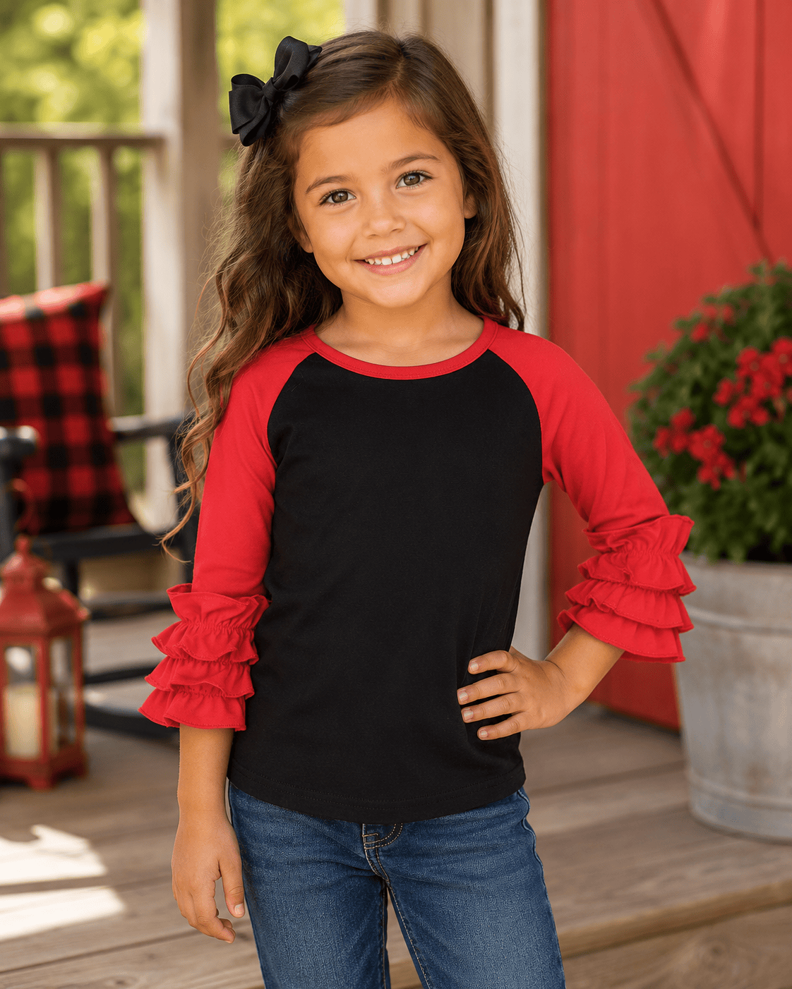 ILTEX Apparel Kids Clothing Black Red Ruffle Raglan Kids