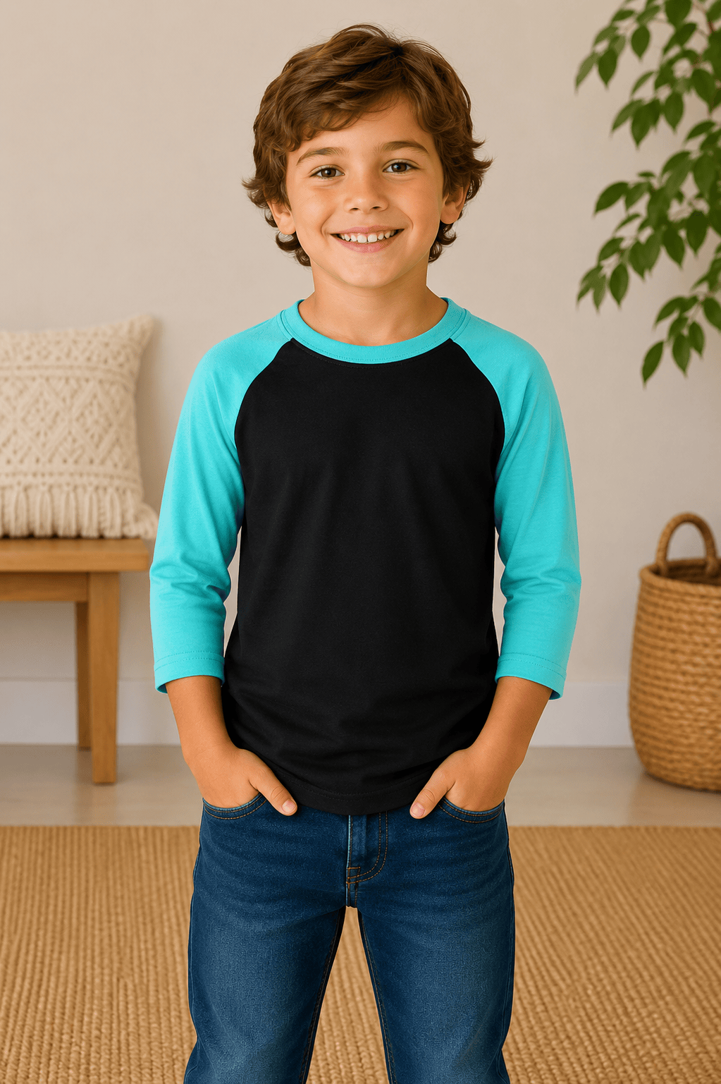 ILTEX Apparel Kids Clothing Black/Tiffany / 2T Kids 3/4 Sleeve Raglan Baseball T-Shirt – 25+ Colors