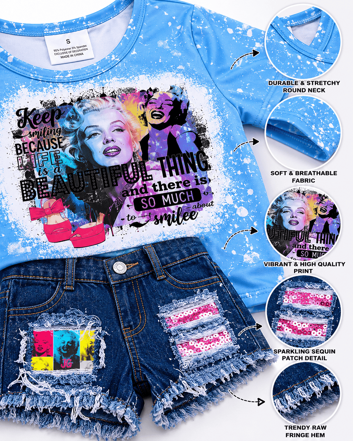 ILTEX Apparel Kids Clothing Bleached Blue 'Keep Smiling' Denim Outfit