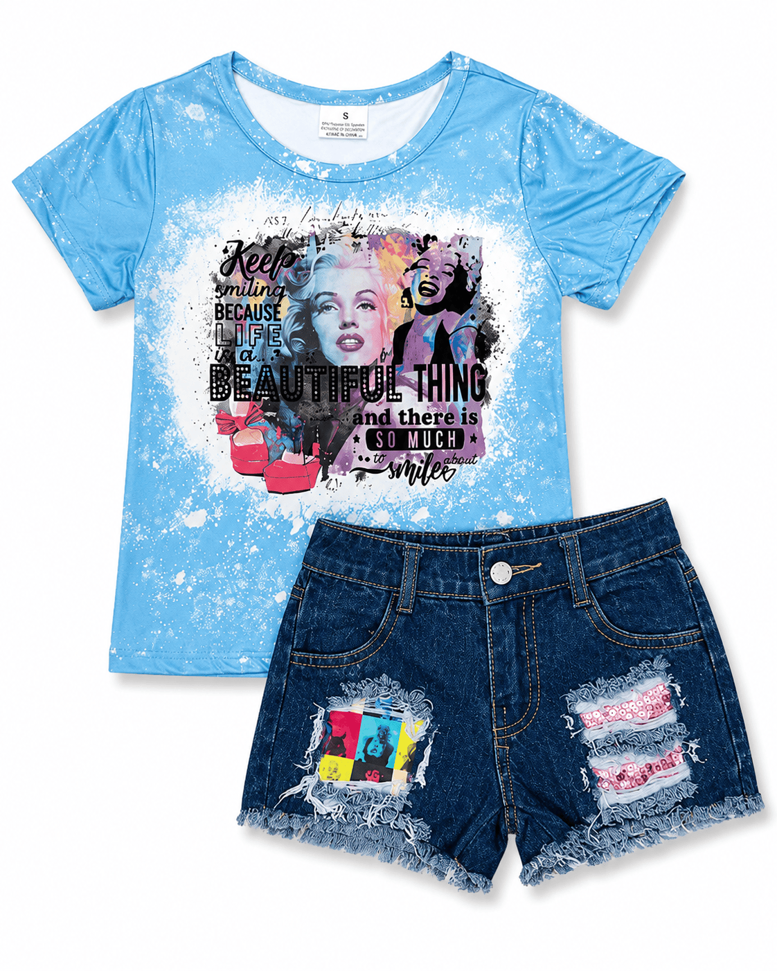 ILTEX Apparel Kids Clothing Bleached Blue 'Keep Smiling' Denim Outfit