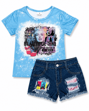 ILTEX Apparel Kids Clothing Bleached Blue 'Keep Smiling' Denim Outfit