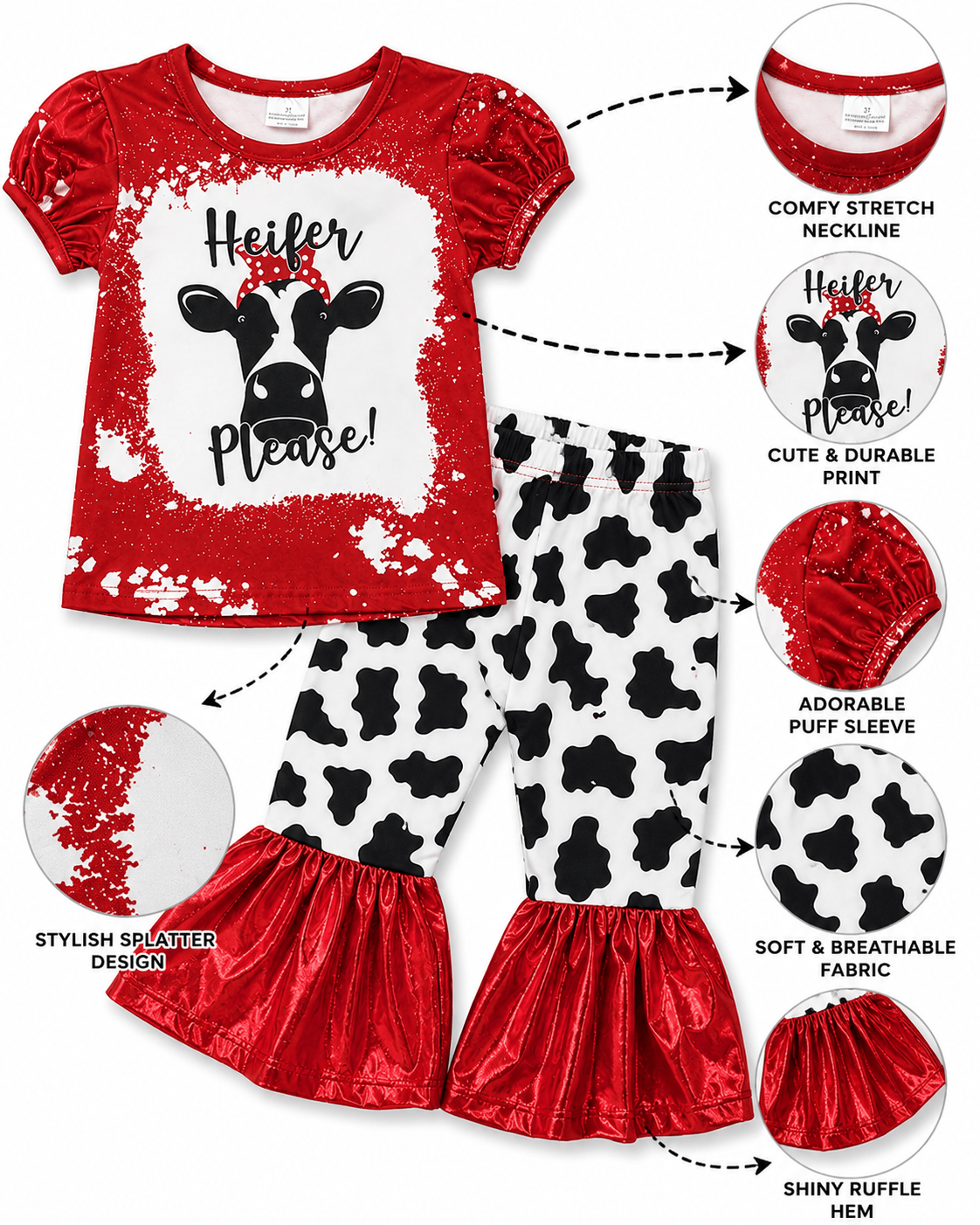 ILTEX Apparel Kids Clothing Bleached Red 'Heifer Please' Bell Bottom Outfit