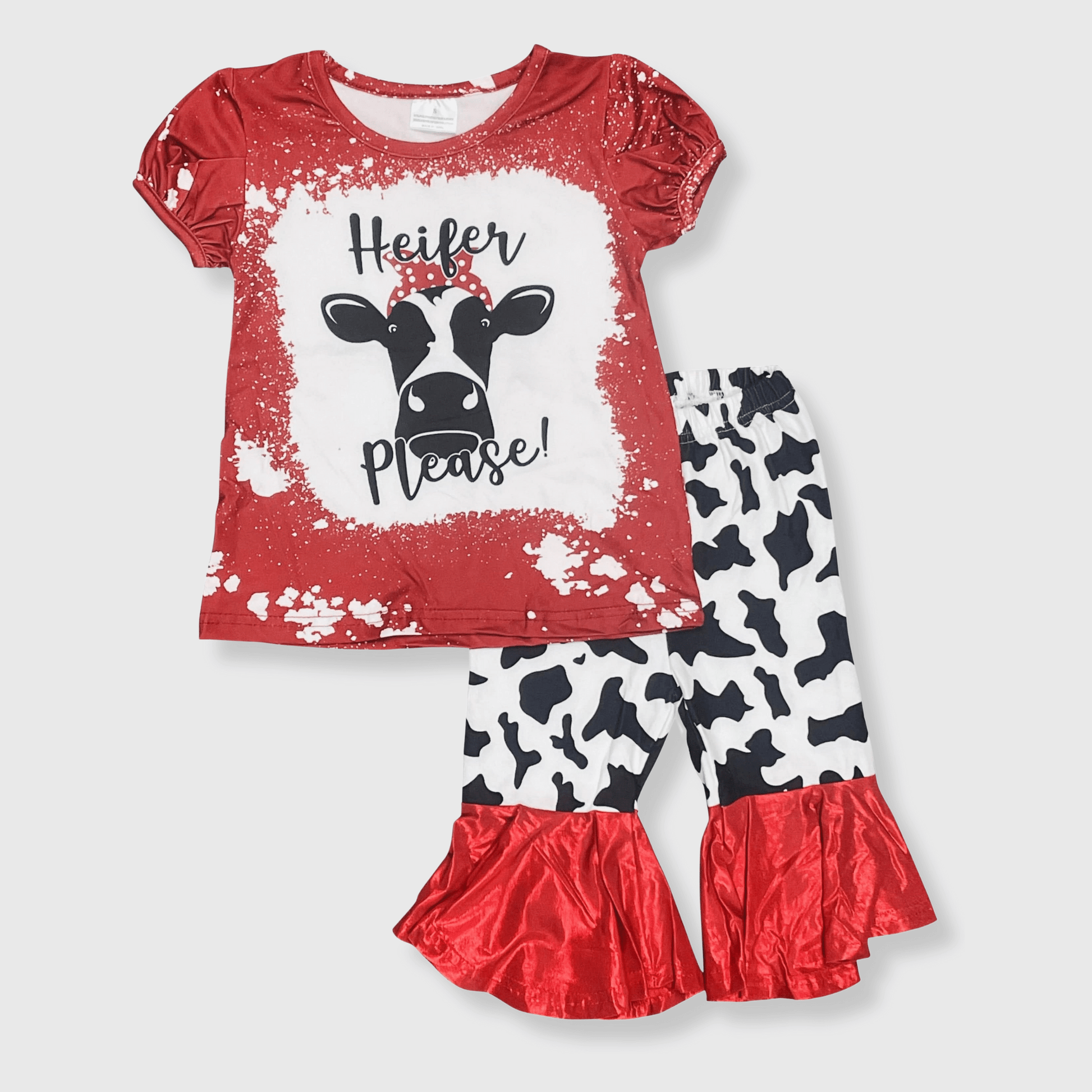 ILTEX Apparel Kids Clothing Bleached Red 'Heifer Please' Bell Bottom Outfit