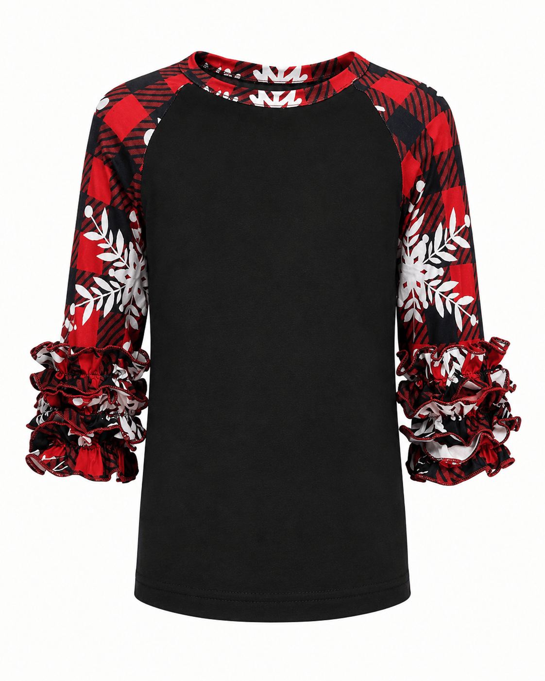 ILTEX Apparel Kids Clothing Buffalo Black Red Plaid Snowflakes Ruffle Kids