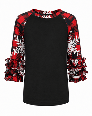 ILTEX Apparel Kids Clothing Buffalo Black Red Plaid Snowflakes Ruffle Kids