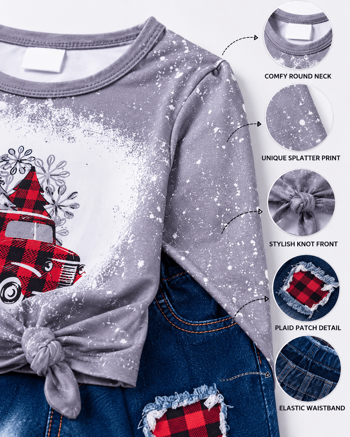 ILTEX Apparel Kids Clothing Buffalo Plaid Bleached Christmas Truck Pant Outfit