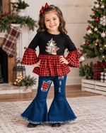 ILTEX Apparel Kids Clothing Buffalo Plaid 'Joy' Christmas Bell Bottom Outfit