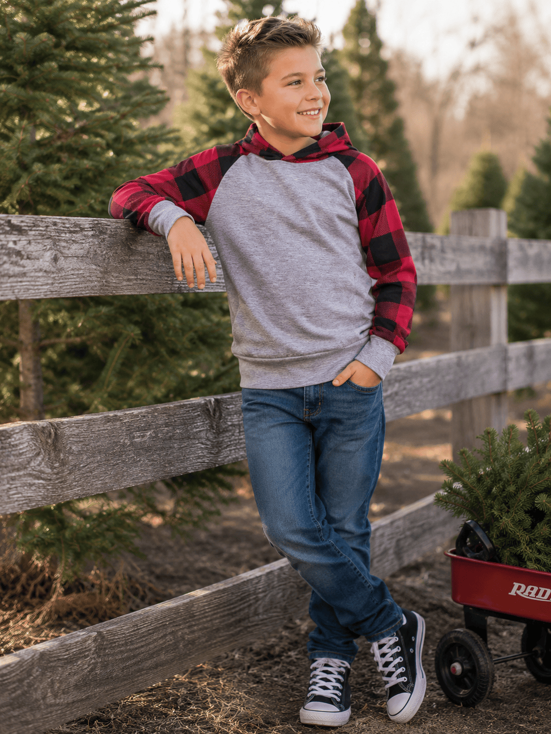 ILTEX Apparel Kids Clothing Buffalo Plaid Plain Raglan Hoodie Kids
