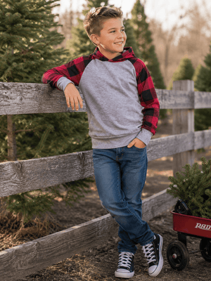 ILTEX Apparel Kids Clothing Buffalo Plaid Plain Raglan Hoodie Kids