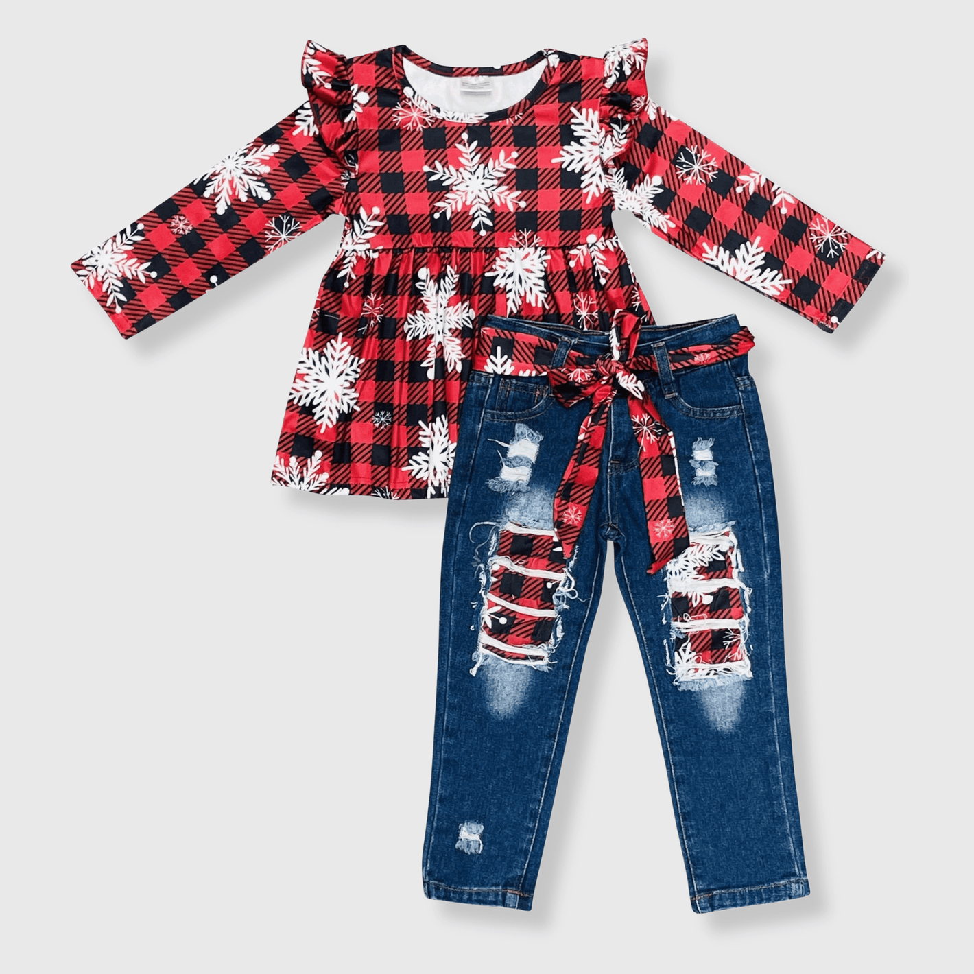 ILTEX Apparel Kids Clothing Buffalo Plaid Snowflakes Pant Outfit
