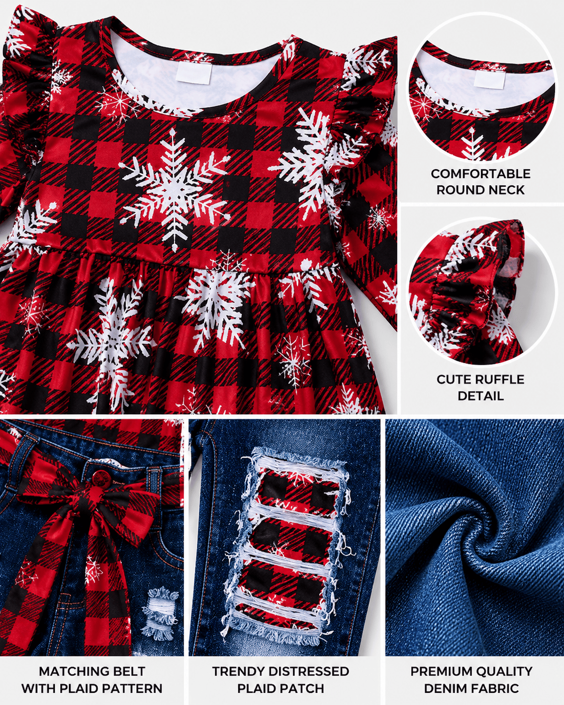 ILTEX Apparel Kids Clothing Buffalo Plaid Snowflakes Pant Outfit