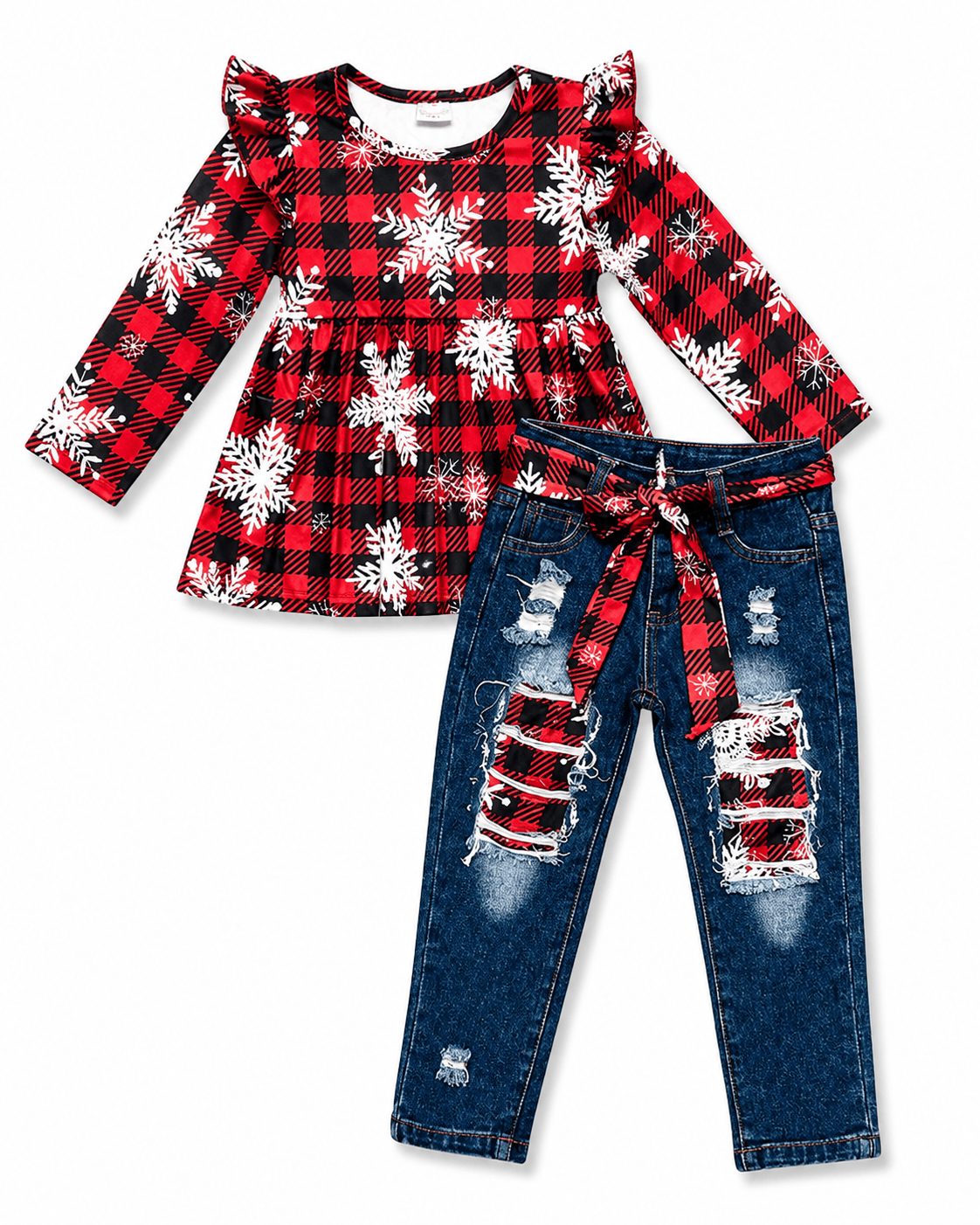 ILTEX Apparel Kids Clothing Buffalo Plaid Snowflakes Pant Outfit