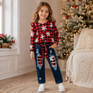 ILTEX Apparel Kids Clothing Buffalo Plaid Snowflakes Pant Outfit