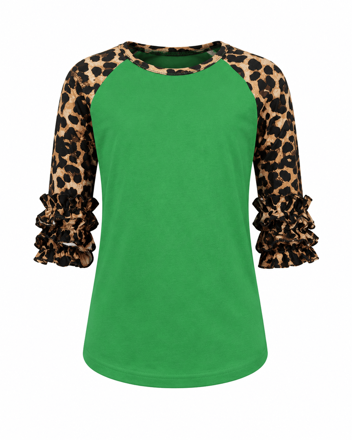 ILTEX Apparel Kids Clothing Cheetah Print Green Ruffle Raglan Kids