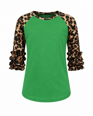 ILTEX Apparel Kids Clothing Cheetah Print Green Ruffle Raglan Kids
