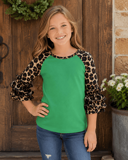 ILTEX Apparel Kids Clothing Cheetah Print Green Ruffle Raglan Kids