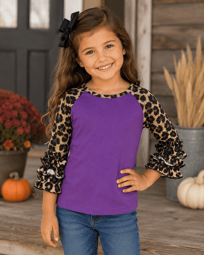 ILTEX Apparel Kids Clothing Cheetah Print Purple Ruffle Raglan Kids