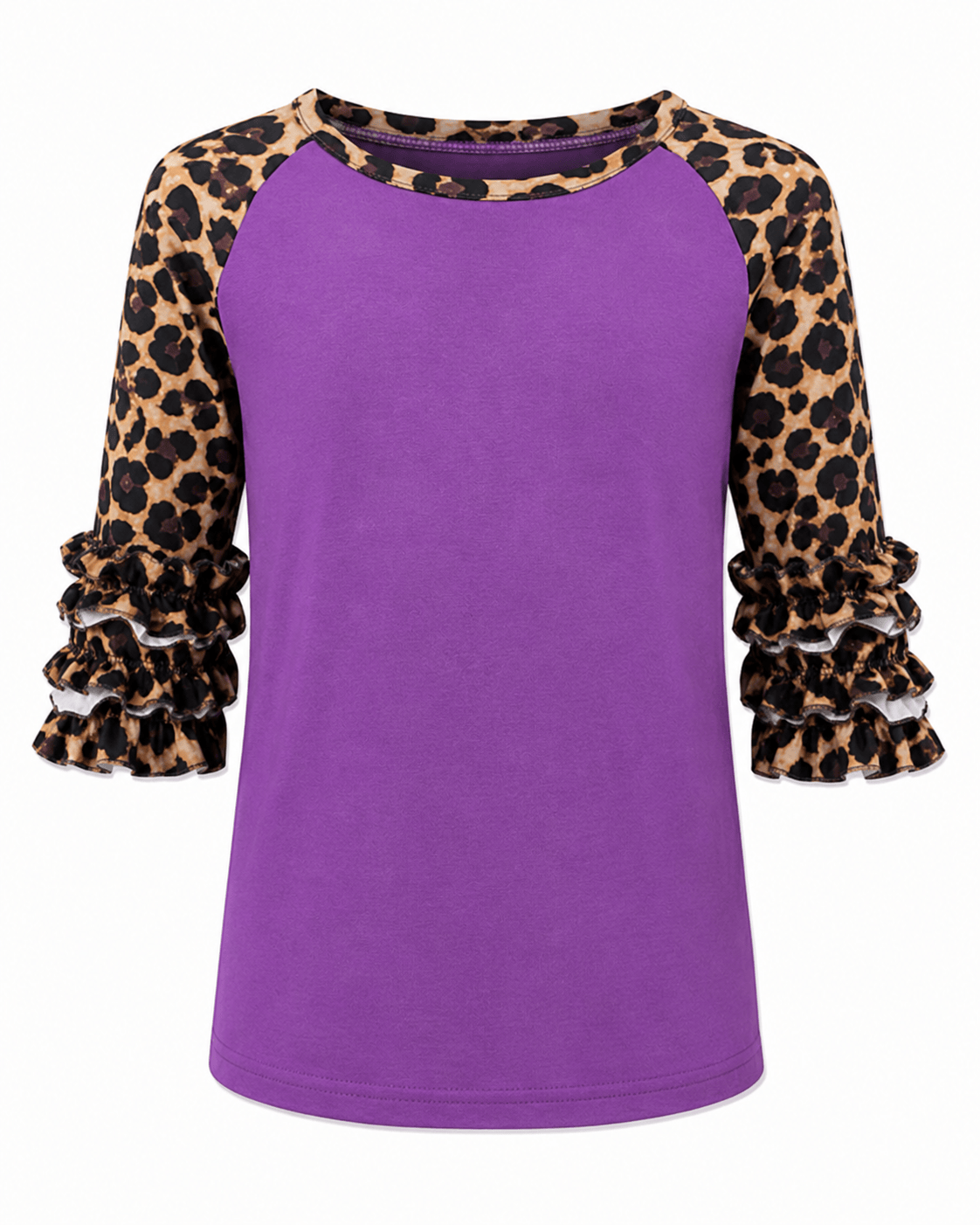 ILTEX Apparel Kids Clothing Cheetah Print Purple Ruffle Raglan Kids