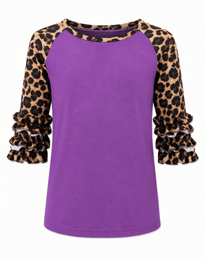 ILTEX Apparel Kids Clothing Cheetah Print Purple Ruffle Raglan Kids