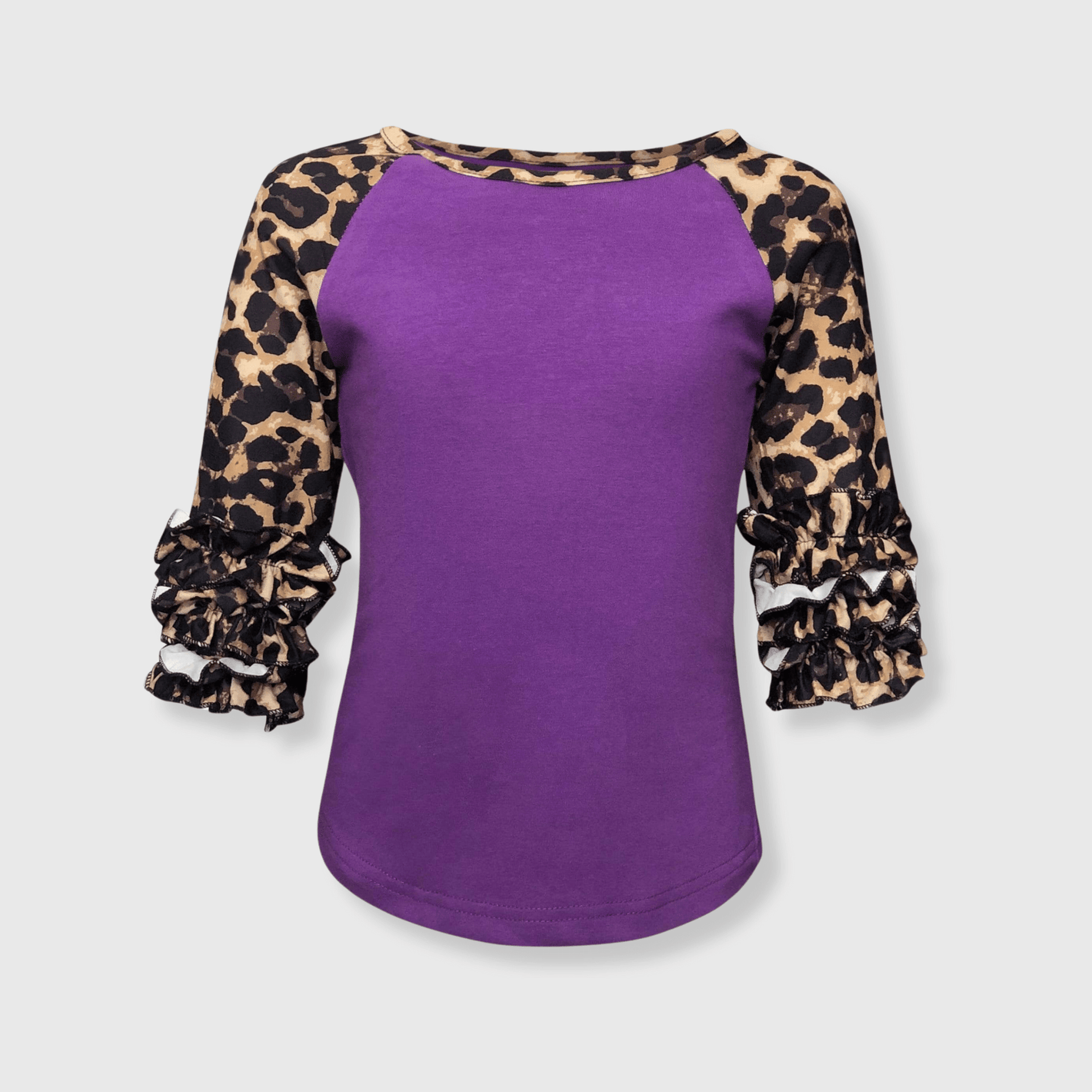ILTEX Apparel Kids Clothing Cheetah Print Purple Ruffle Raglan Kids