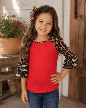 ILTEX Apparel Kids Clothing Cheetah Print Red Ruffle Raglan Kids
