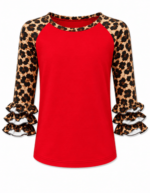 ILTEX Apparel Kids Clothing Cheetah Print Red Ruffle Raglan Kids