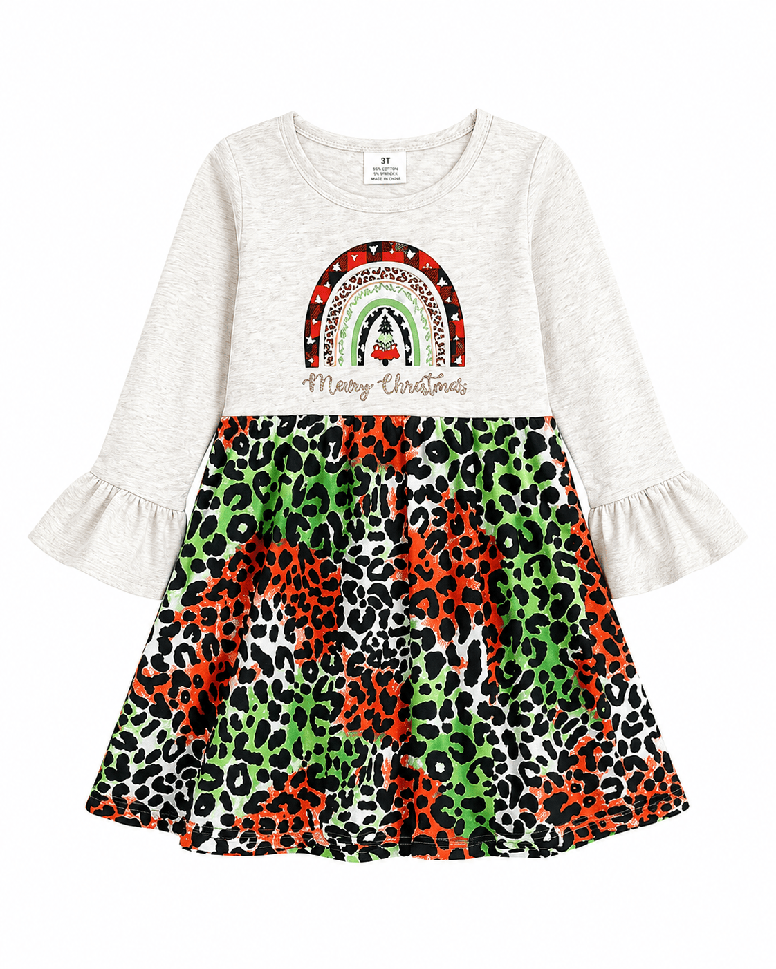 ILTEX Apparel Kids Clothing Cheetah Red Green 'Merry Christmas' Dress