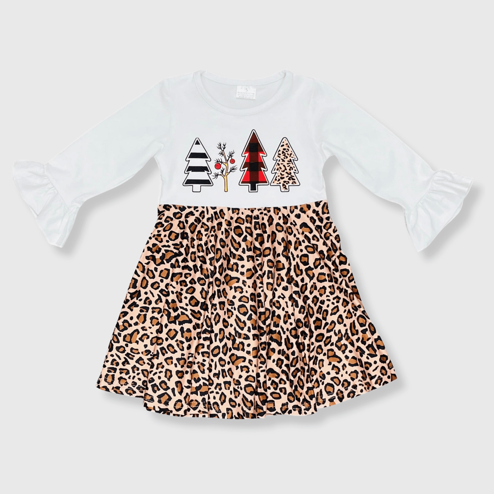 ILTEX Apparel Kids Clothing Cheetah White Tree Christmas Dress