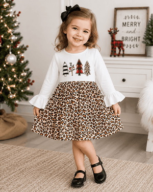 ILTEX Apparel Kids Clothing Cheetah White Tree Christmas Dress