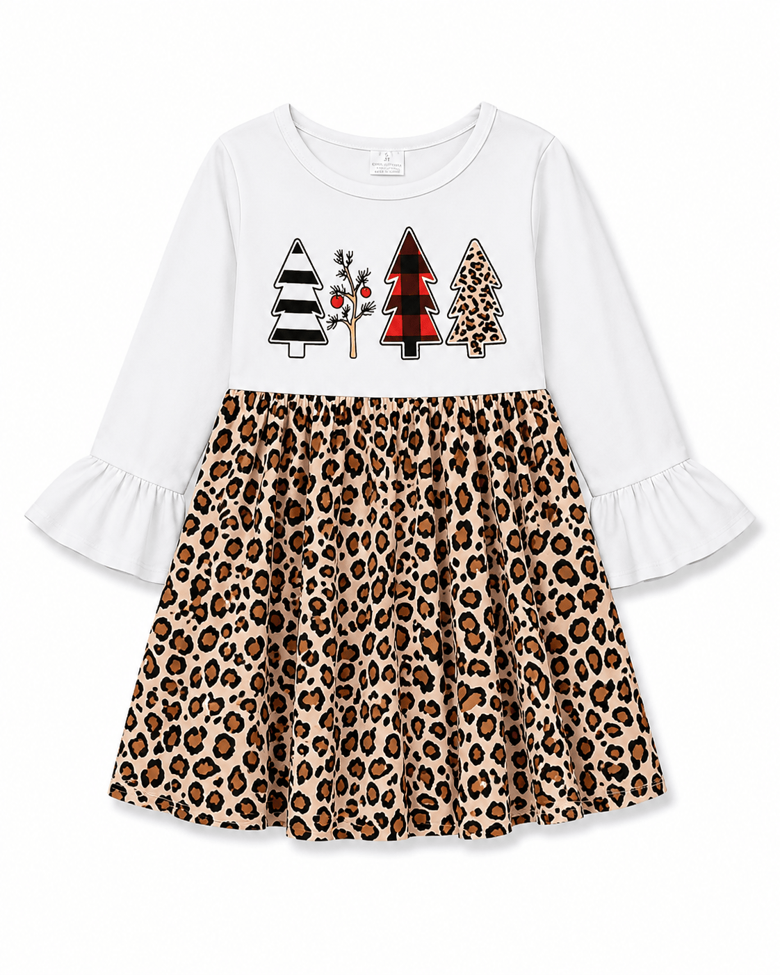ILTEX Apparel Kids Clothing Cheetah White Tree Christmas Dress