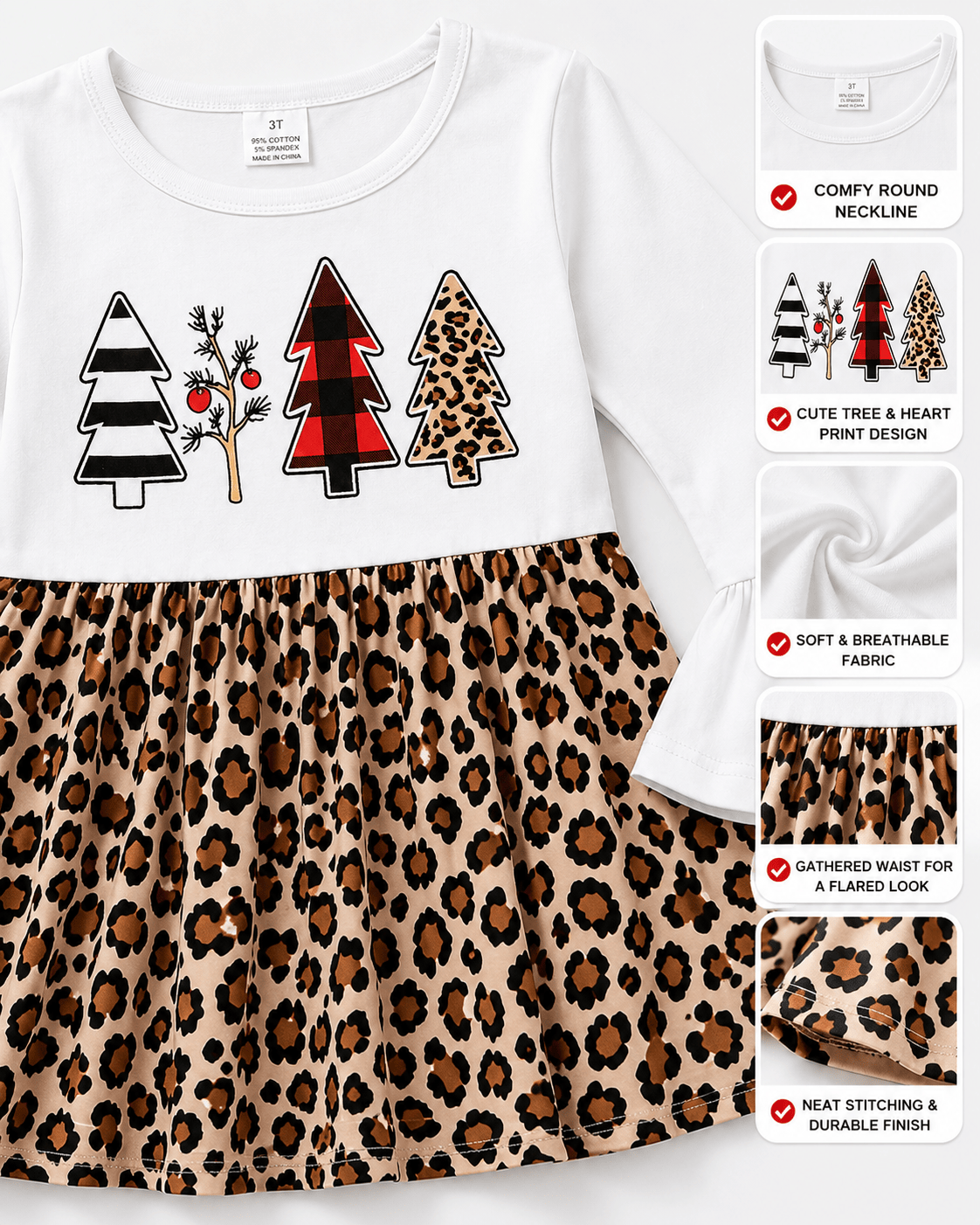 ILTEX Apparel Kids Clothing Cheetah White Tree Christmas Dress