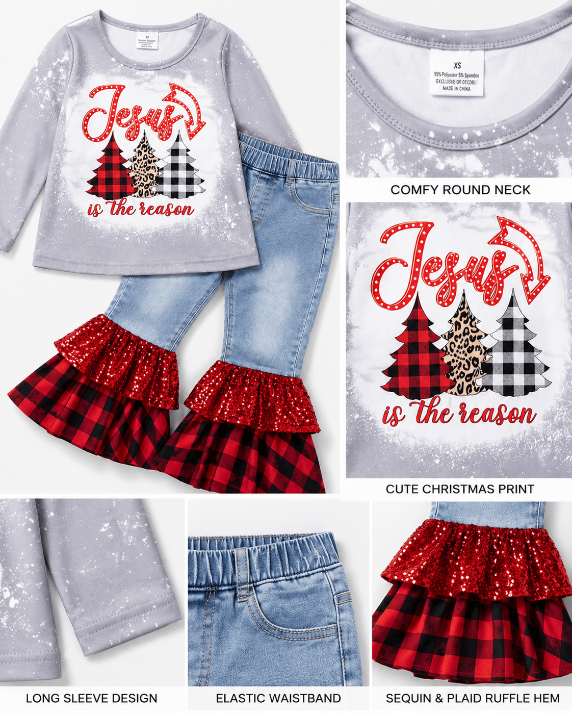 ILTEX Apparel Kids Clothing Christmas Bleached 'Jesus is The Reason' Bell Bottom Outfit
