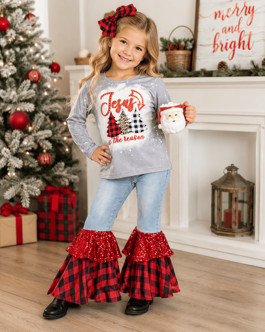 ILTEX Apparel Kids Clothing Christmas Bleached 'Jesus is The Reason' Bell Bottom Outfit