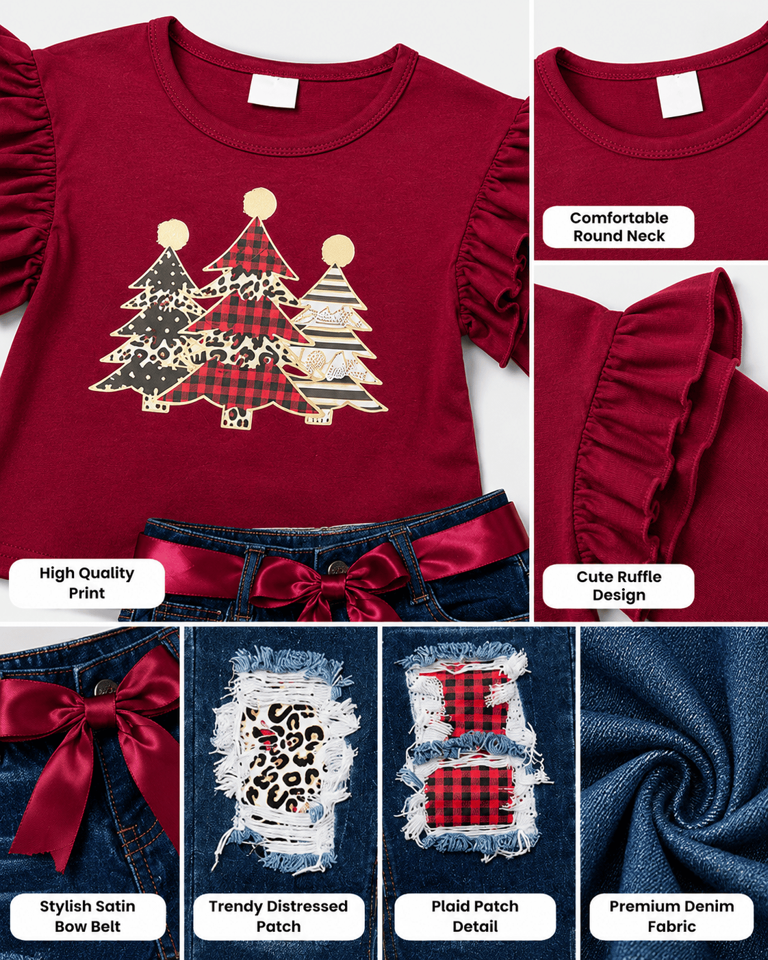 ILTEX Apparel Kids Clothing Christmas Tree Burgundy Pant Outfit