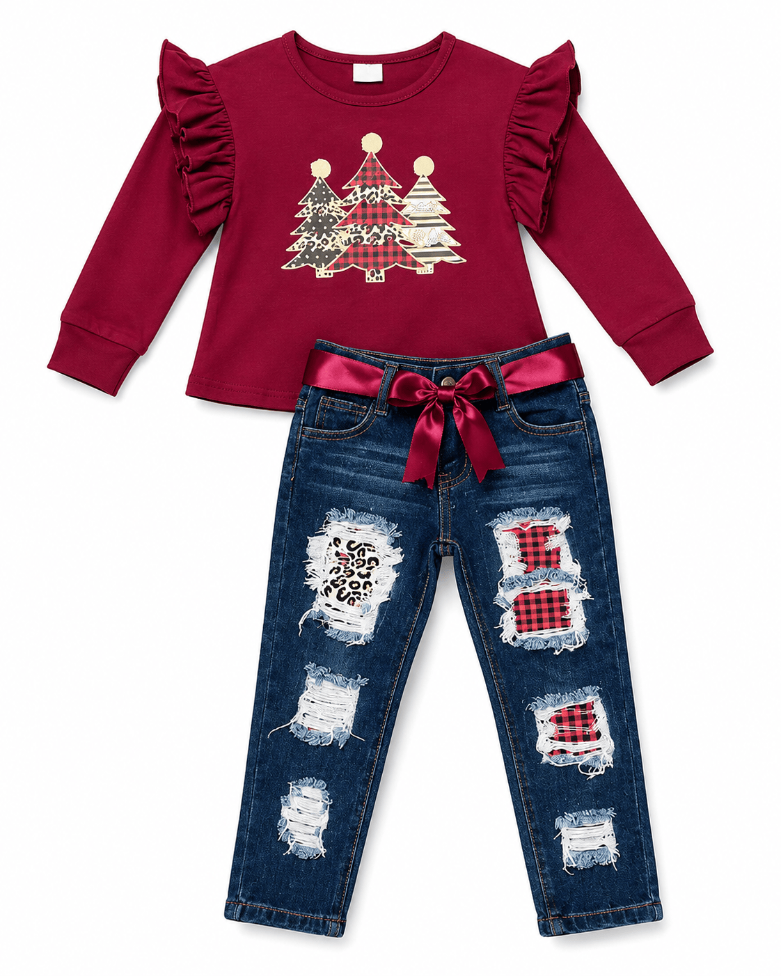 ILTEX Apparel Kids Clothing Christmas Tree Burgundy Pant Outfit