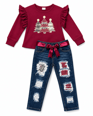 ILTEX Apparel Kids Clothing Christmas Tree Burgundy Pant Outfit