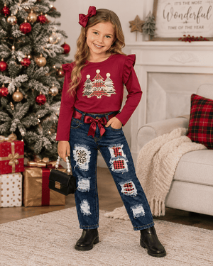 ILTEX Apparel Kids Clothing Christmas Tree Burgundy Pant Outfit