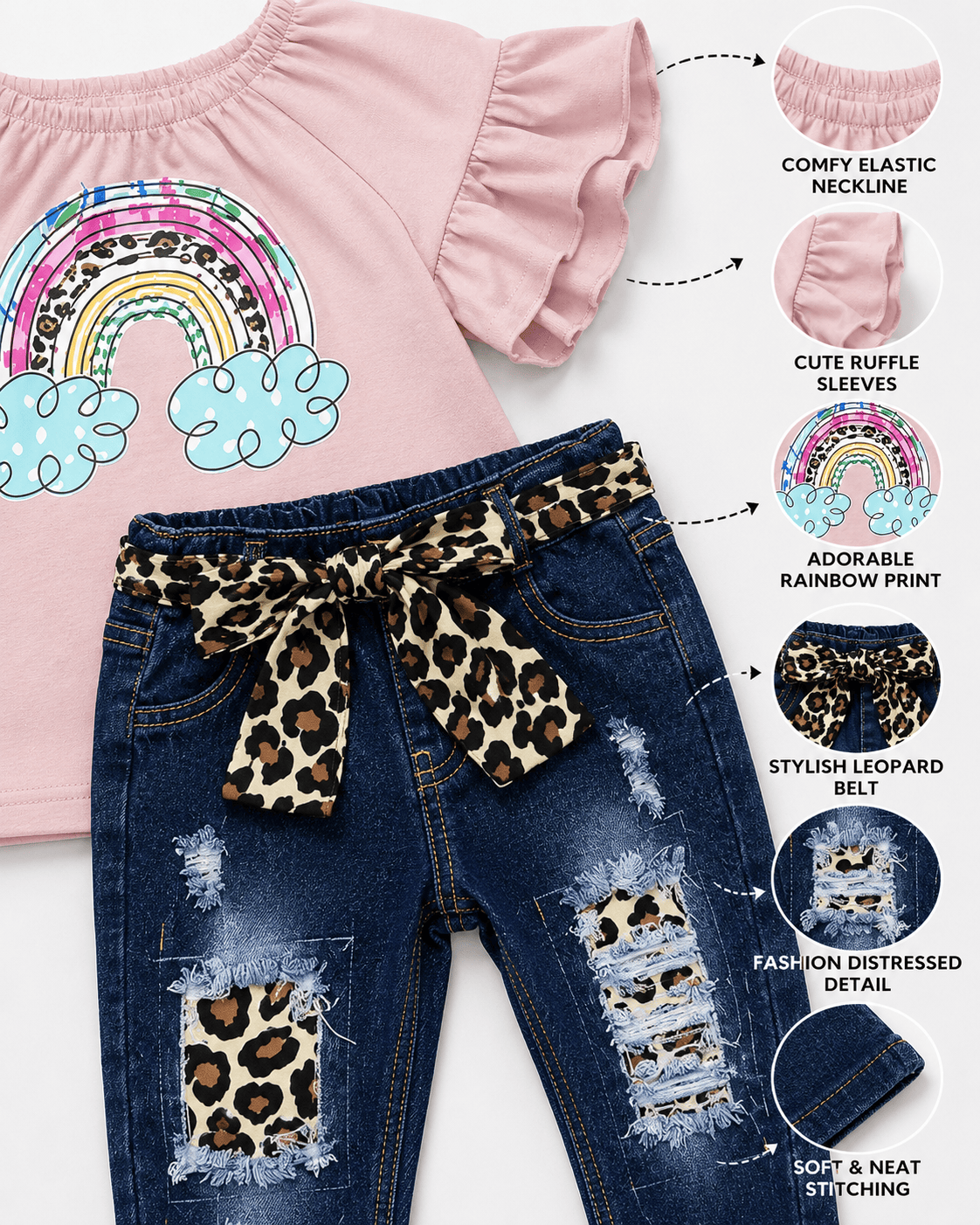 ILTEX Apparel Kids Clothing Cloud Rainbow Denim Cheetah Capri Outfit Kids
