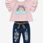 ILTEX Apparel Kids Clothing Cloud Rainbow Denim Cheetah Capri Outfit Kids