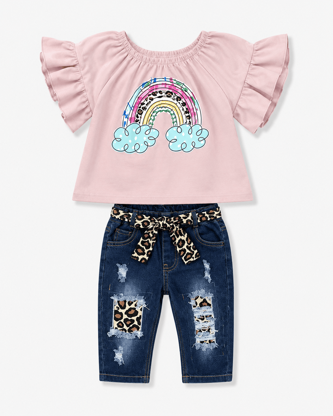 ILTEX Apparel Kids Clothing Cloud Rainbow Denim Cheetah Capri Outfit Kids