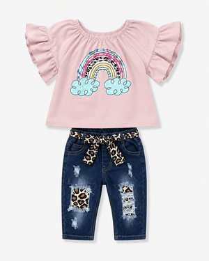 ILTEX Apparel Kids Clothing Cloud Rainbow Denim Cheetah Capri Outfit Kids
