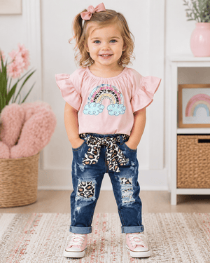 ILTEX Apparel Kids Clothing Cloud Rainbow Denim Cheetah Capri Outfit Kids