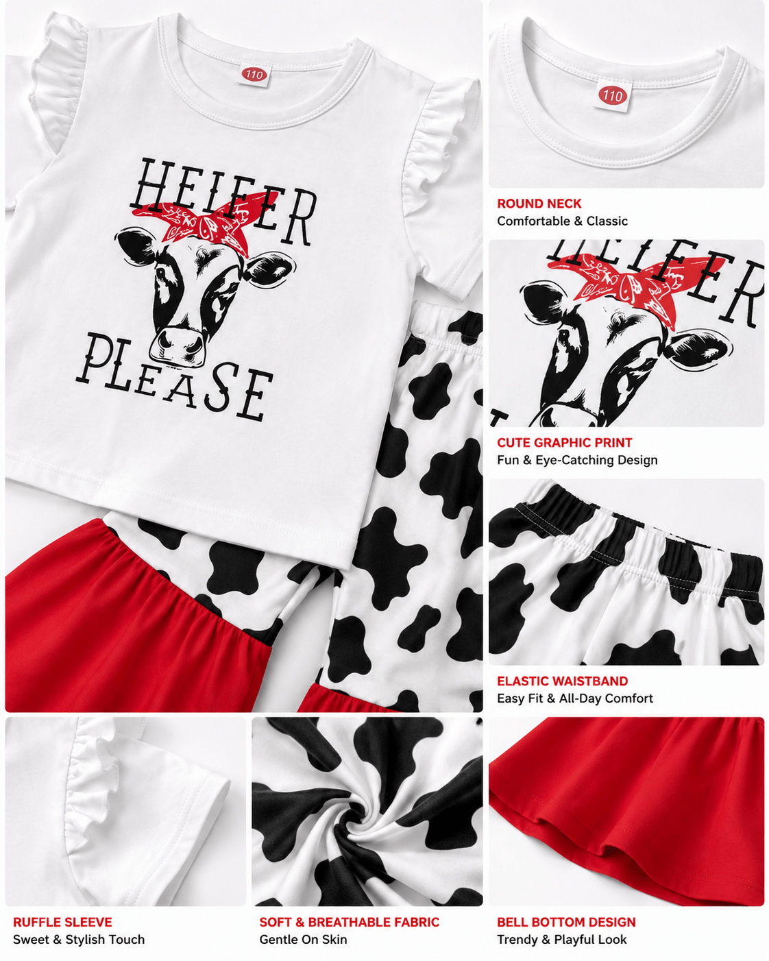 ILTEX Apparel Kids Clothing Cow 'Heifer Please' White Kids Outfit