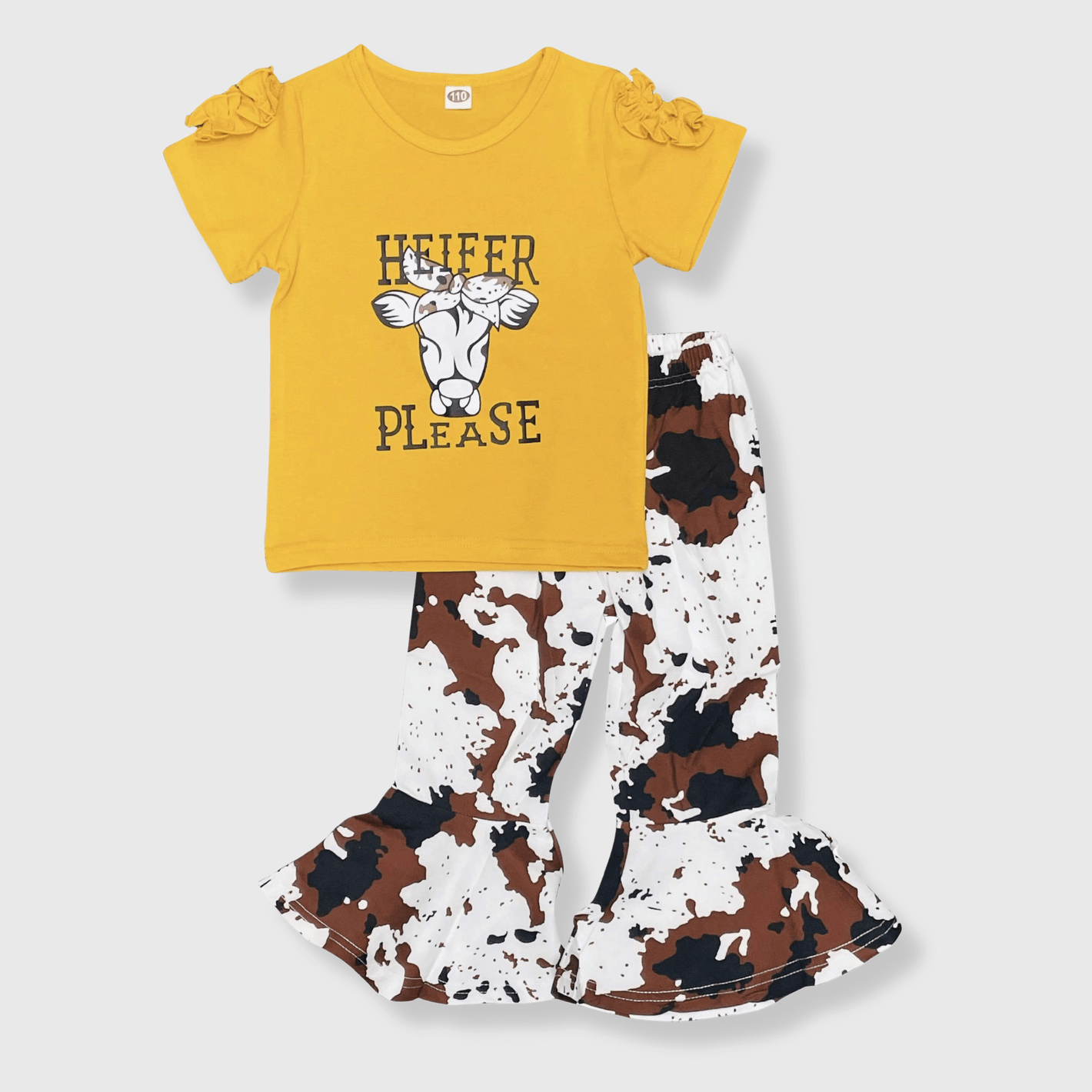 ILTEX Apparel Kids Clothing Cow 'Heifer Please' Yellow Kids Outfit