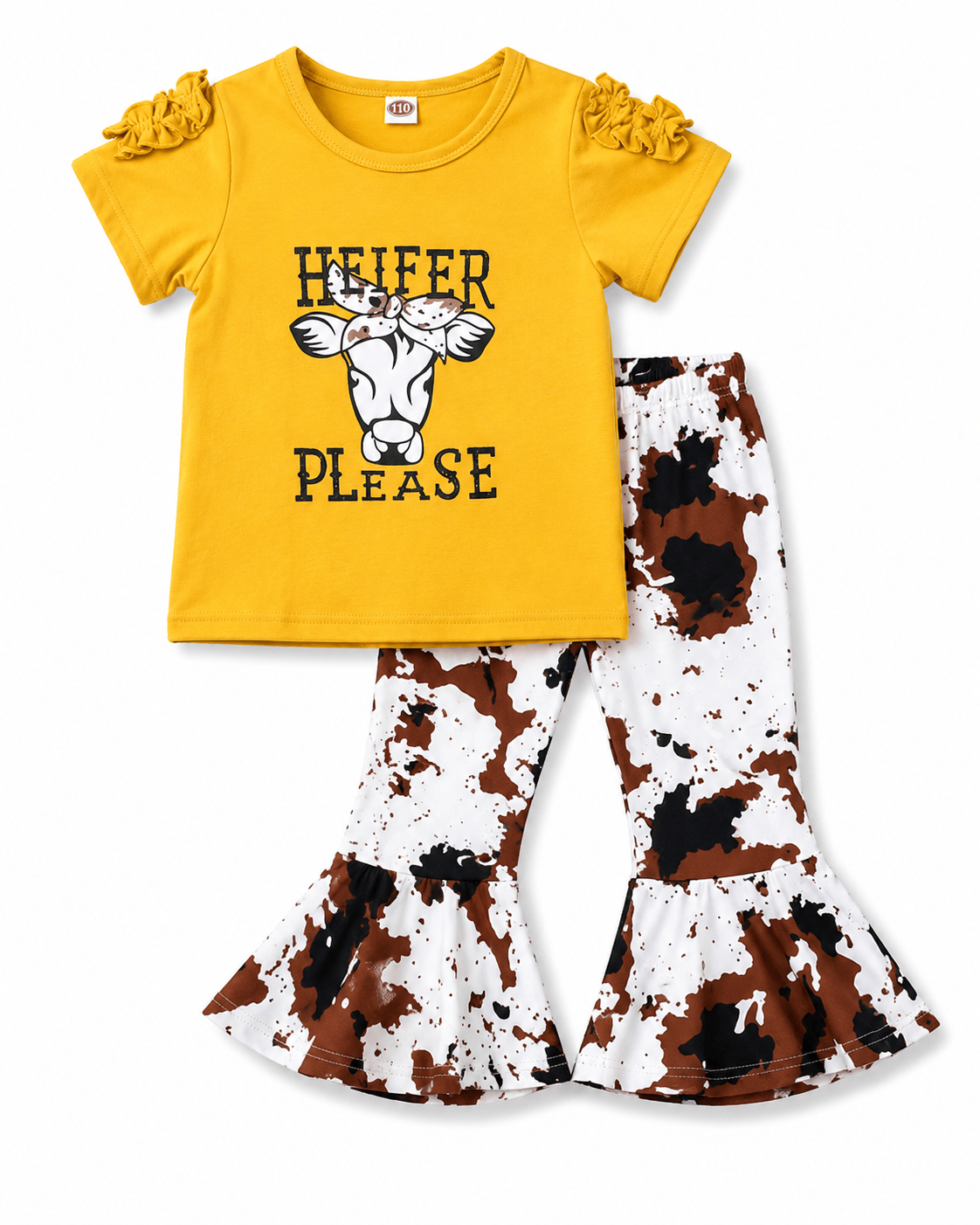 ILTEX Apparel Kids Clothing Cow 'Heifer Please' Yellow Kids Outfit